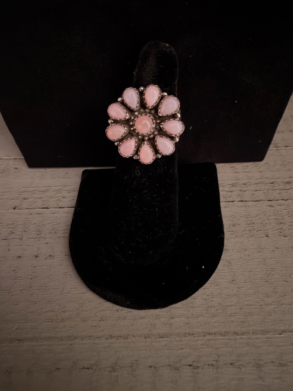 Pink Conch Floral 925 Sterling Silver Statement Ring - Adjustable